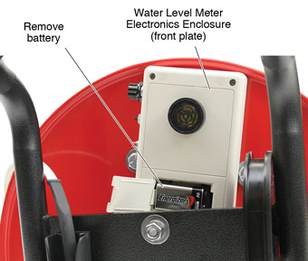 remove the battery from the water level meter electronics enclosure