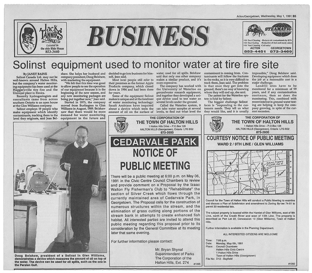 solinst interface meter used at tire file site in 1991