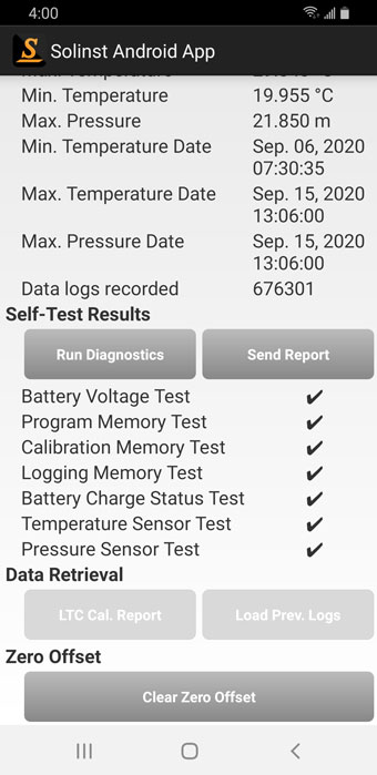 aplicación solinst levelogger clear zero offset android