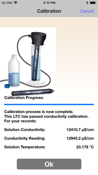 resultados de la calibración de la conductividad del borde levelogger 5 solinst ltc aprobados