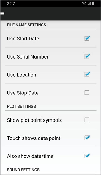 configuración predeterminada del usuario de la aplicación solinst levelogger para android