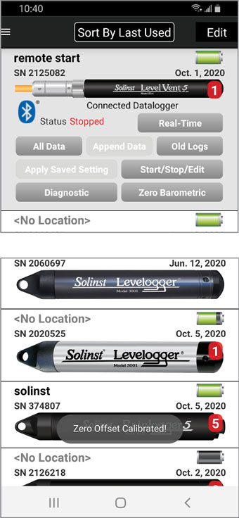configuración de datos barométricos cero en la aplicación solinst levelogger para android
