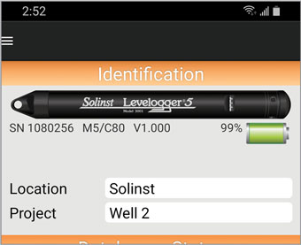 identificación de solinst datalogger dentro de la aplicación solinst levelogger 5 android