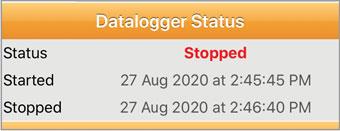 ventana de estado del registrador de datos de solinst dentro de la aplicación solinst levelogger 5 ios