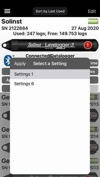aplicación solinst levelogger 5 aplicar una configuración guardada para ios