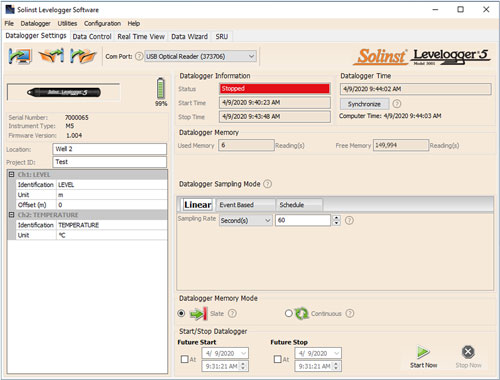 ventana configuarcion del datalogger