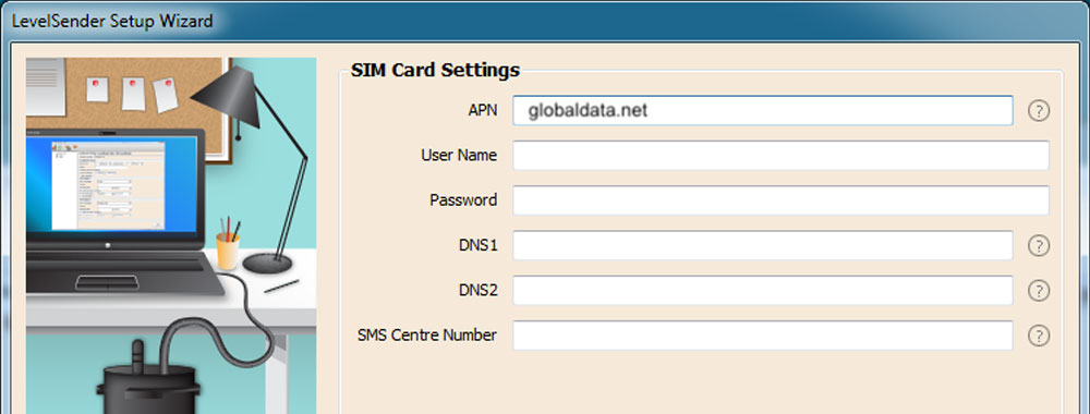 asistente de configuración del software aolinst levelsender 5 configuración de la tarjeta sim