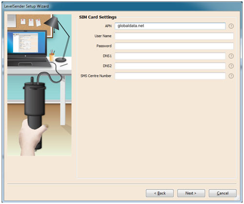 figura 4-5 configuración de la tarjeta sim del levelsender