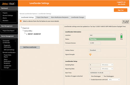 solinst cloud configuración de levelsender