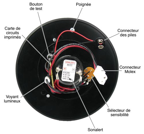 arrière de la plaque frontale d'une sonde mk1 102m montrant les connexions de câblage et l'emplacement des composants