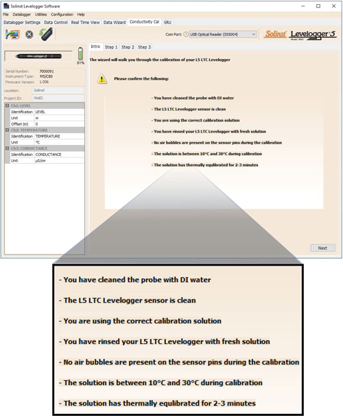 figure 6 2 introduction de l'assistant d'étalonnage de la conductivité du levelogger