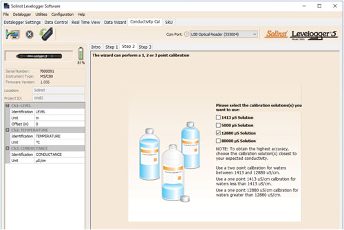 figure 6 4 étape 2 de l'assistant d'étalonnage de la conductivité du levelogger