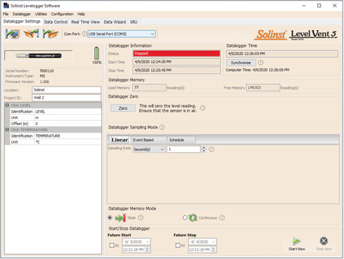 figure 4-1 onglet datalogger settings (paramètres de l'enregistreur) - levelvent 5