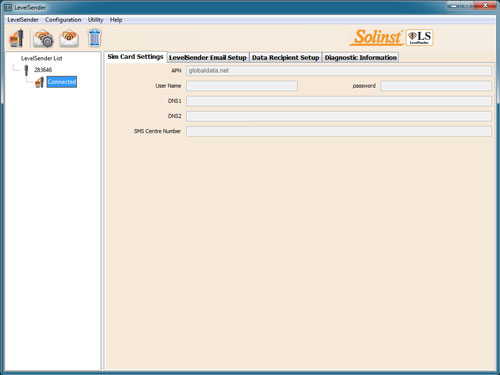 logiciel solinst affichant les onglets levelsender connectés