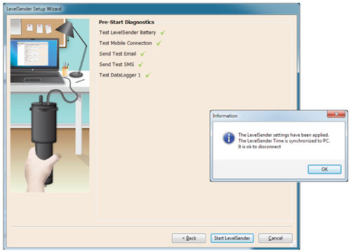 diagnostics pré-démarrage de levelsender