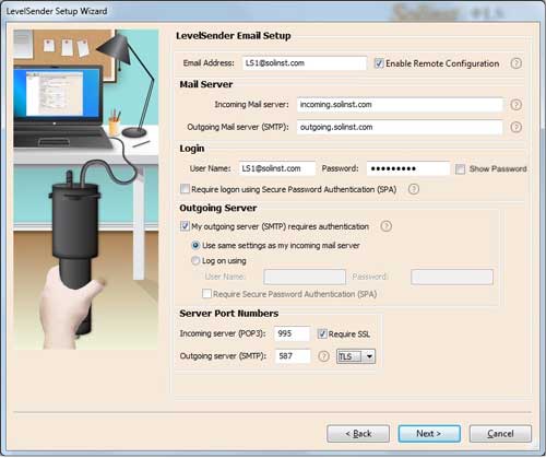 configuration de la messagerie de levelsender tls activé