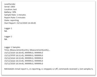 exemple de rapport solinst levelsender contenant des points de données, indiquant 999999.0