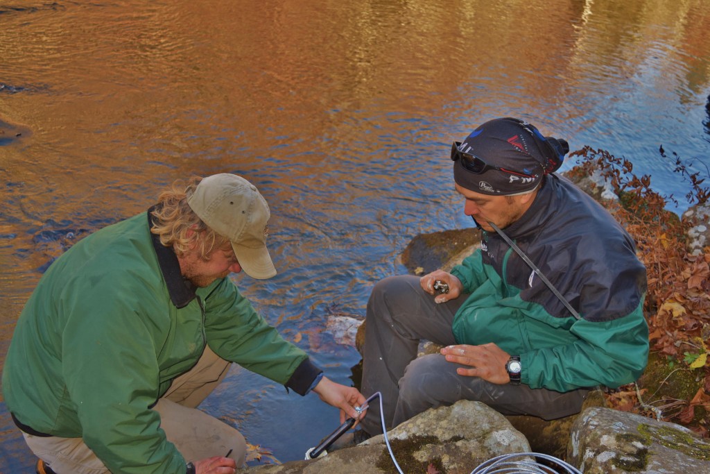 installing levelogger edge at upstream sink of east fork obey river