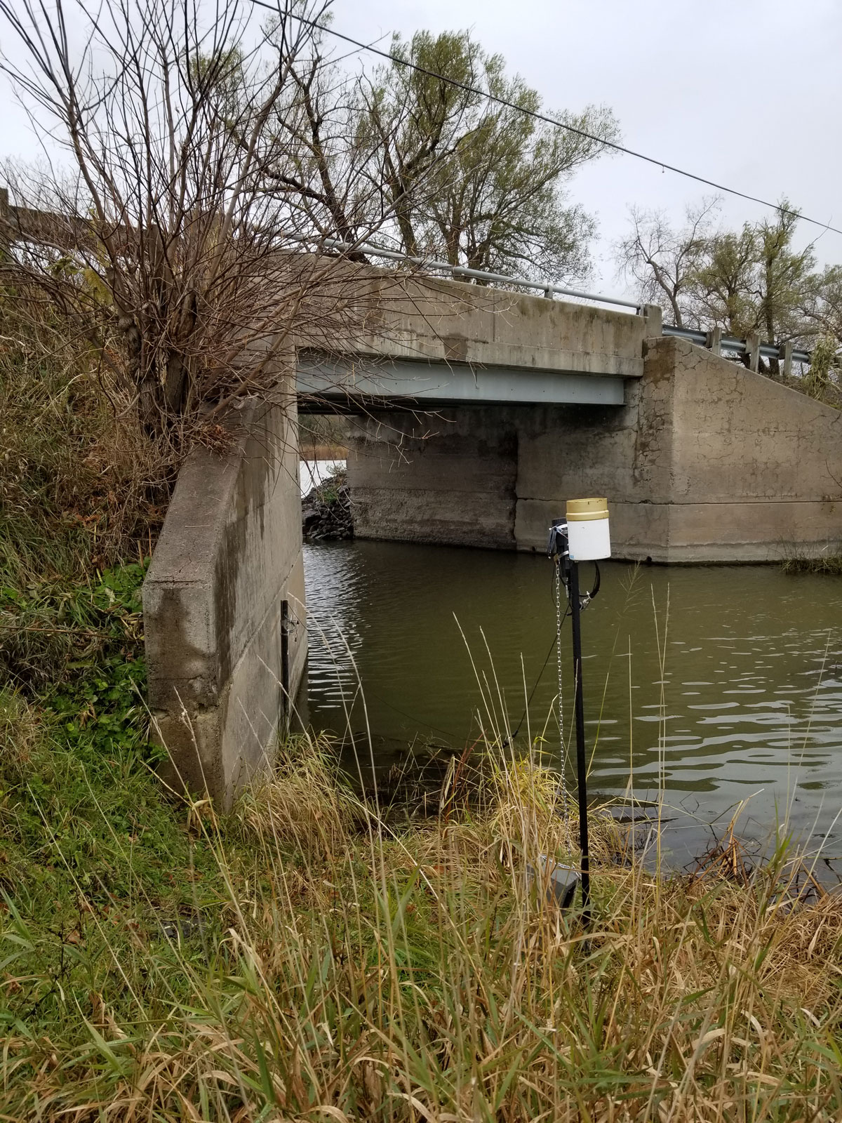 solinst levelsender telemetry system installed in a river to record water level data