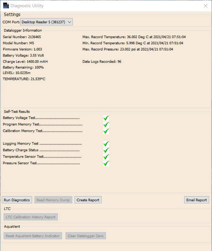 Solinst Levelogger Diagnostics Utility