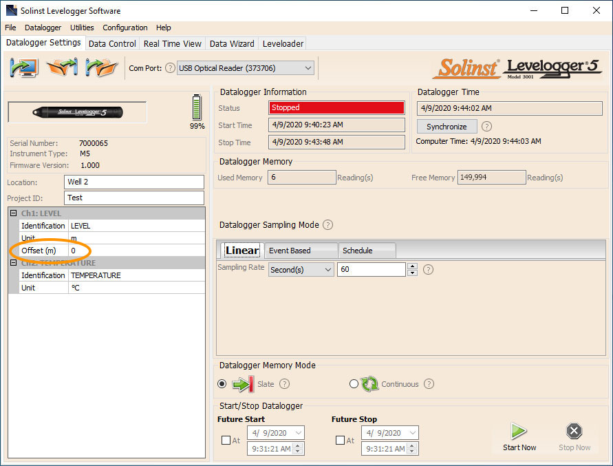 levelogger 5 offset setting option