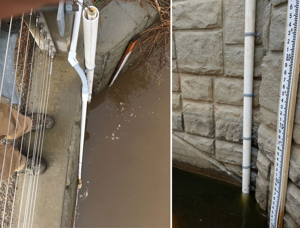 solinst leveloggers installed to measure water elevation in stormwater outflows