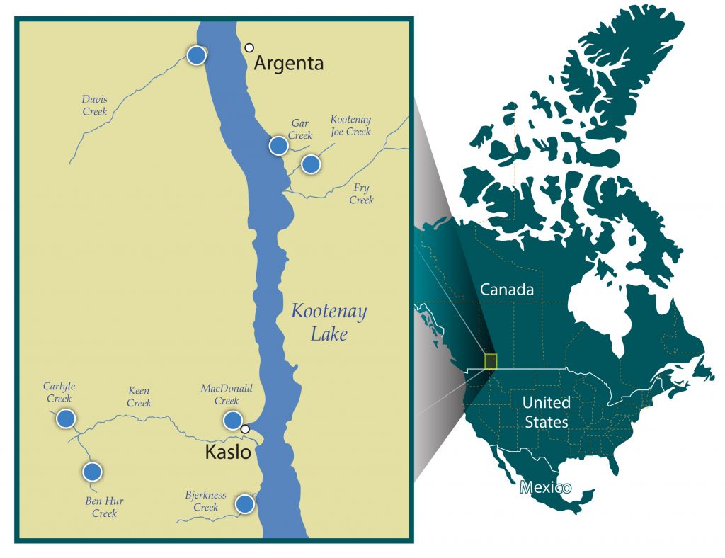 map of levelogger monitoring locations in kootenay british columbia