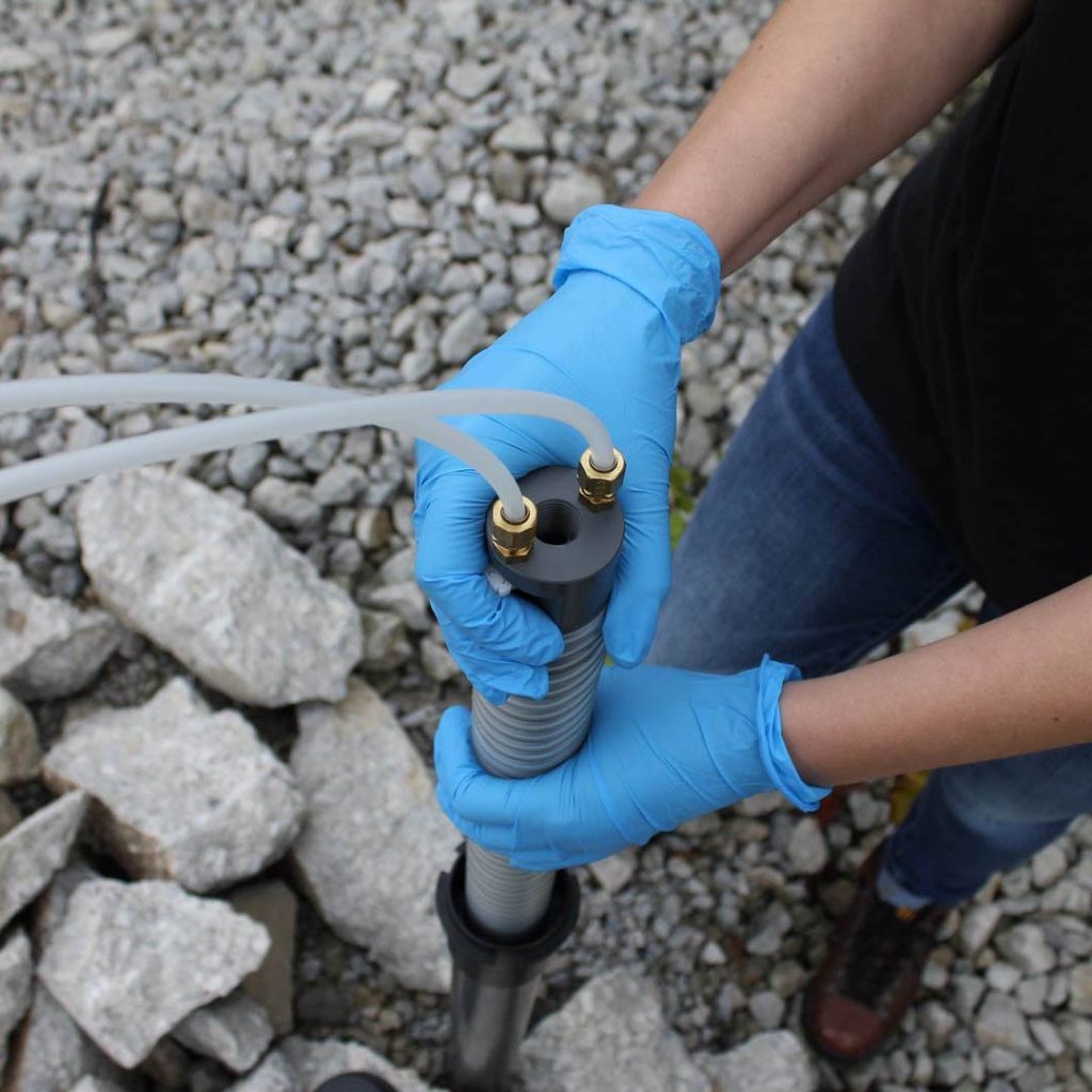 solinst waterloo emitter bioremediation device installed in a groundwater well