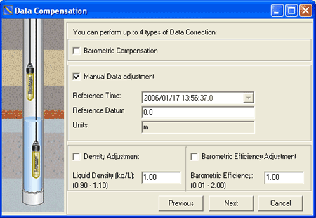 solinst  on the level  compensating levelogger data  compensating water level data  barometric compensation  barometrically compensating water level data  levelogger gold  leveloggers  manual data adjustment image