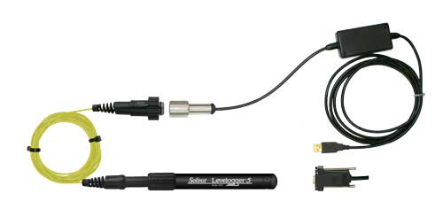 solinst levelogger 5 connected to direct read cable which is then connected to the pc interface cable showing both usb and rs 232 options