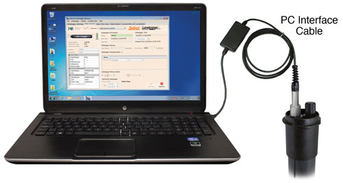 solinst levelogger connected to laptop using a pc interface cable at well surface
