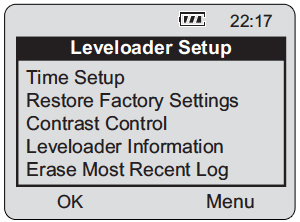 figure 7-6 leveloader setup menu