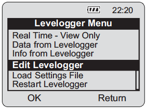 figure 8-1 levelogger menu