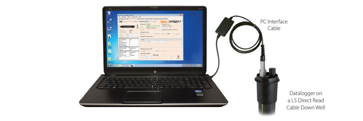 solinst datalogger and l5 direct read cable connected to pc using a pc interface communications cable