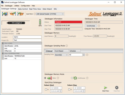 solinst levelogger water level datalogger settings tab