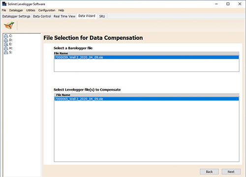 figure 8-2 selecting files for barometric compensation