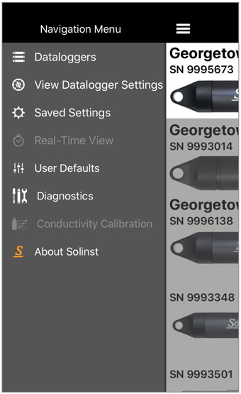 Solinst Levelogger App Main Menu for iOS solinst levelogger app main menu ios