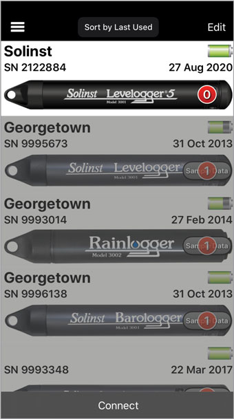 connecting a datalogger from the dataloggers screen ios