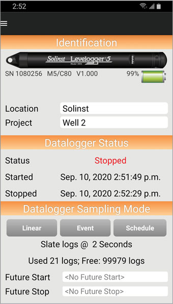 editing solinst datalogger settings using android app