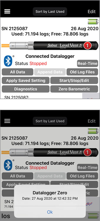 setting zero barometric pressure for solinst vented dataloggers on ios levelogger app