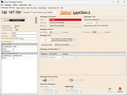 solinst levelogger software datalogger settings window