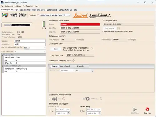 dataloggers settings tab - levelvent