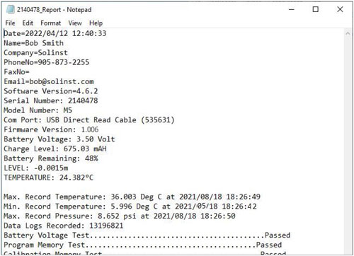 Solinst Datalogger Diagnostic Report Example solinst datalogger diagnostic report example