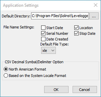 Solinst AquaVent Application Settings Window solinst aquavent application settings window