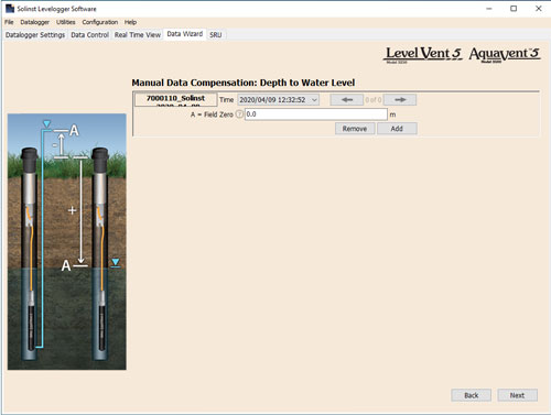 solinst aquavent manual data adjustment showing depth to water level