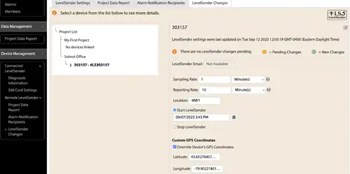 solinst cloud levelsender changes screen