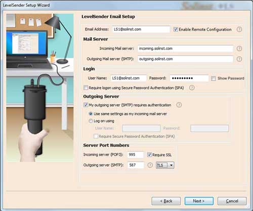 levelsender email setup tls enabled