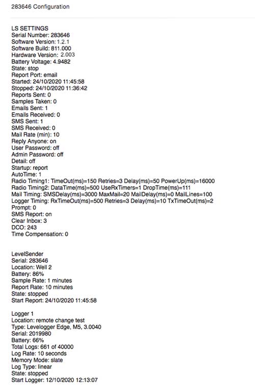 solinst levelsender diagnostic report example