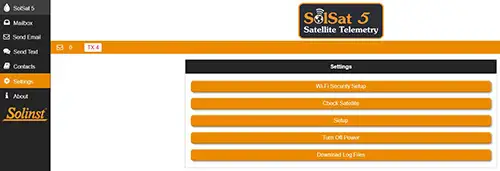 figure 3-1 solsat 5 main menu and settings menu