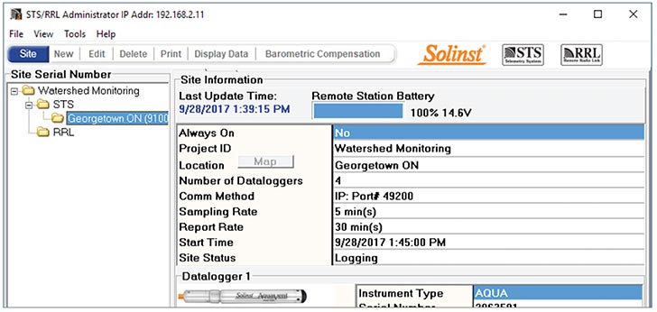 solinst sts rrl telemetry system administrator window